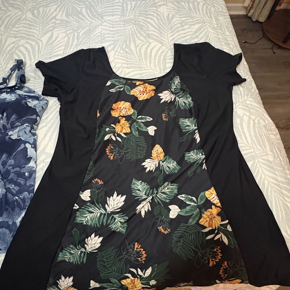 Black Floral Bathing Suit With Built in Shorts